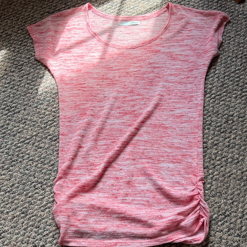 Maurices Heathered Pink Short Sleeve Scoop Neck Tee with Side Ruching